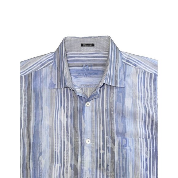 Bugatchi UOMO mens shirt Classic Fit, Blue Camo, 80% cotton & 20 % Linen - Picture 2 of 11